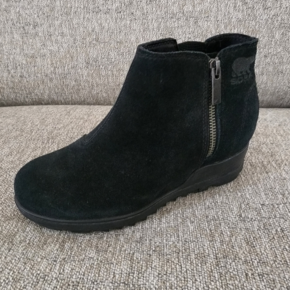 Sorel Evie Black Brushed Suede Ankle Boot, Bootie Sz 6
